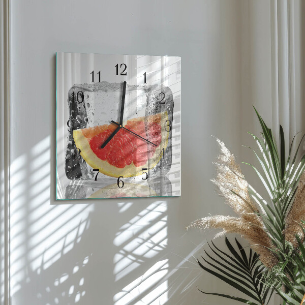 Vierkante glazen wandklok Grapefruitijs