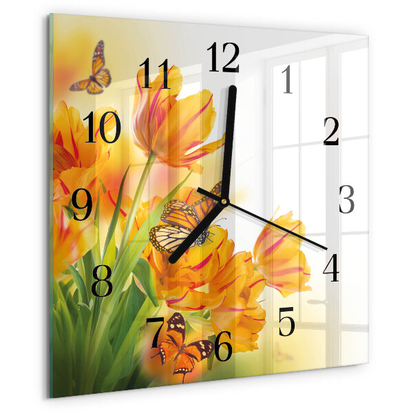 Vierkante glazen wandklok Tulpen