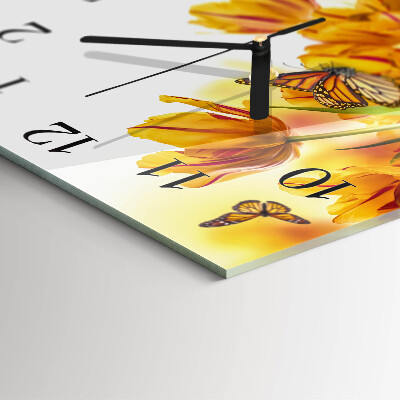 Vierkante glazen wandklok Tulpen