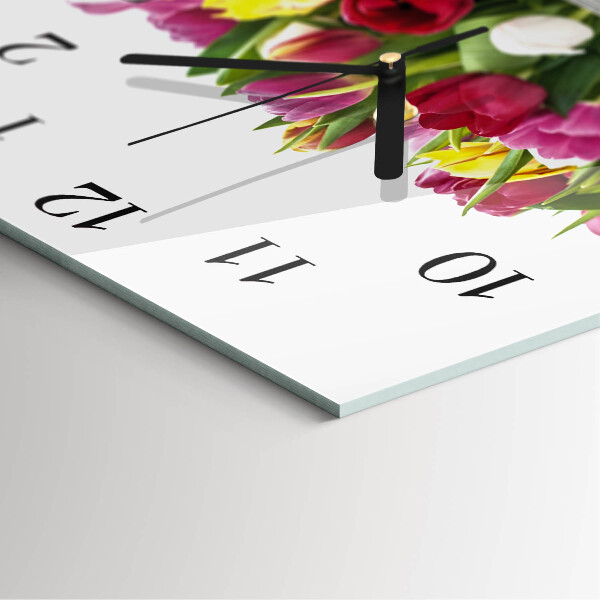 Vierkante glazen wandklok Tulpen
