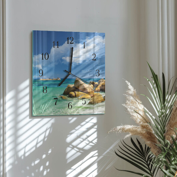 Vierkante glazen wandklok Zee