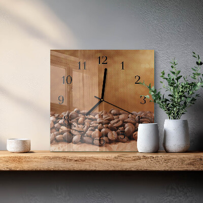 Vierkante glazen wandklok Koffiebonen