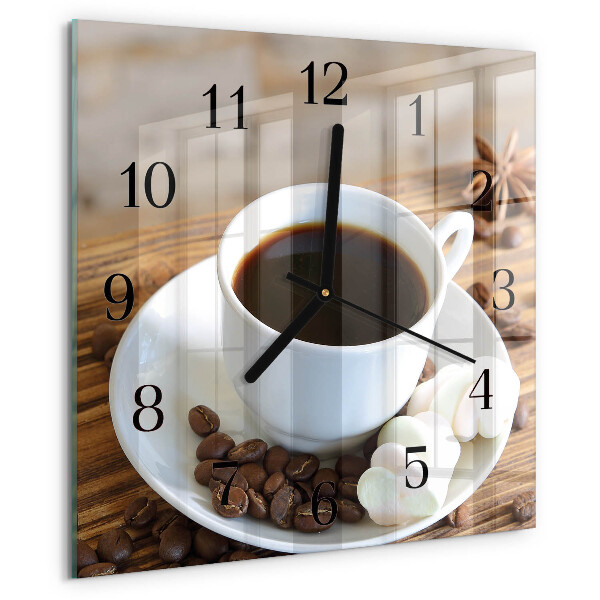 Vierkante glazen wandklok Koffie