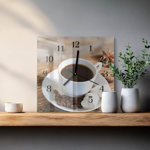 Vierkante glazen wandklok Koffie