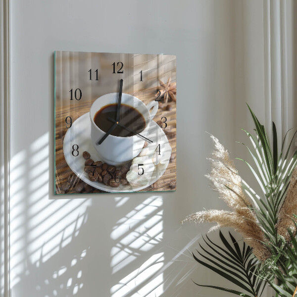 Vierkante glazen wandklok Koffie