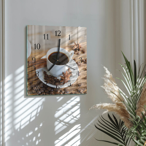 Vierkante glazen wandklok Koffie