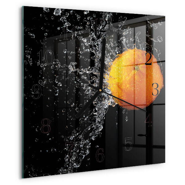 Vierkante glazen wandklok Oranje