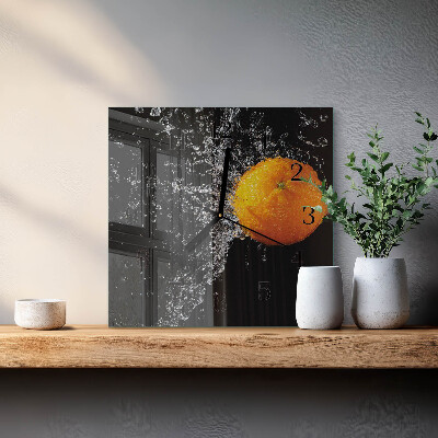 Vierkante glazen wandklok Oranje