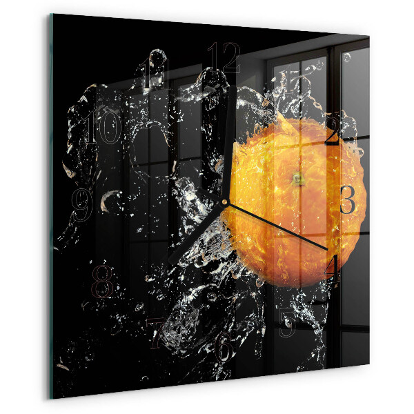 Vierkante glazen wandklok Oranje
