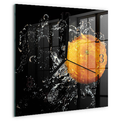 Vierkante glazen wandklok Oranje