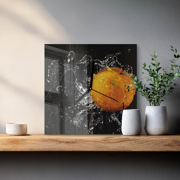 Vierkante glazen wandklok Oranje