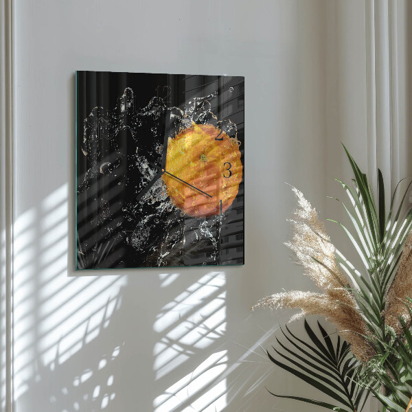Vierkante glazen wandklok Oranje