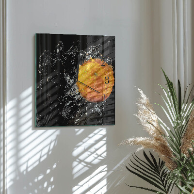 Vierkante glazen wandklok Oranje