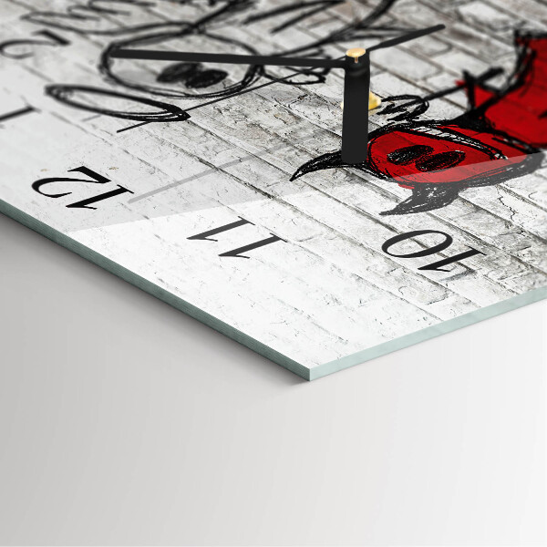 Vierkante glazen wandklok Engel Duivel
