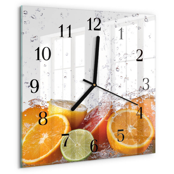 Vierkante glazen wandklok sinaasappels