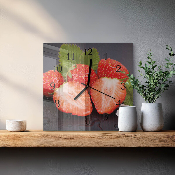 Vierkante glazen wandklok Aardbeien