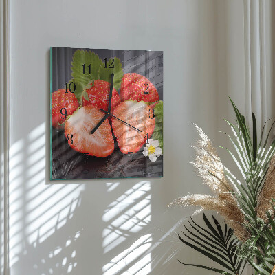 Vierkante glazen wandklok Aardbeien