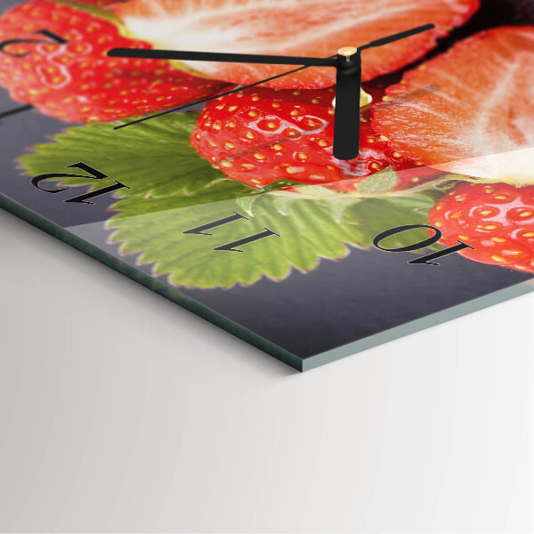 Vierkante glazen wandklok Aardbeien