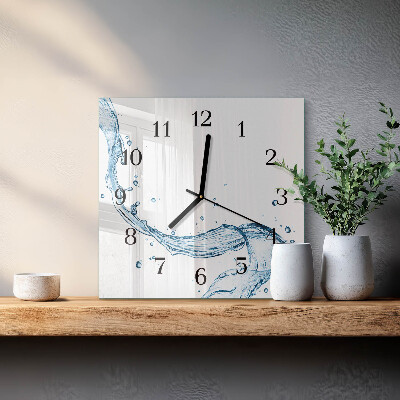 Vierkante glazen wandklok Water
