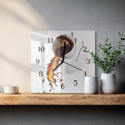 Vierkante glazen wandklok Koffie