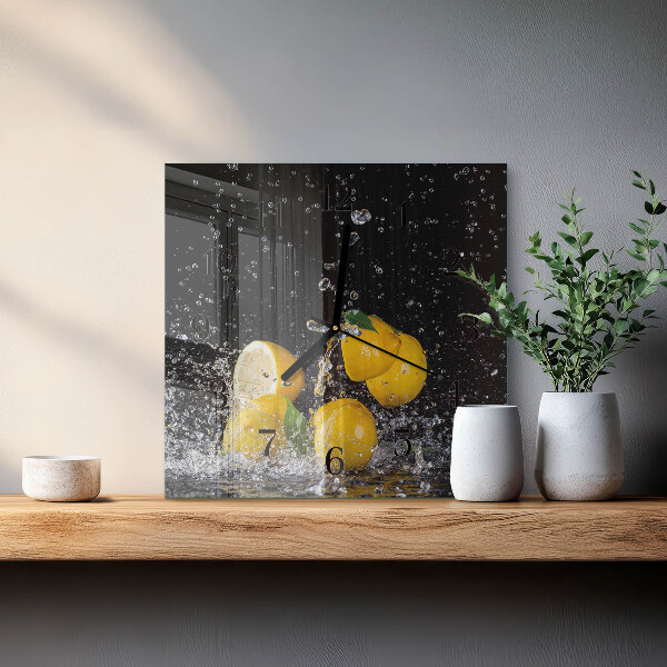 Vierkante glazen wandklok Citroenen