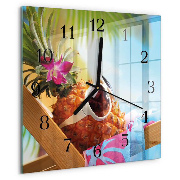 Vierkante glazen wandklok Ananas