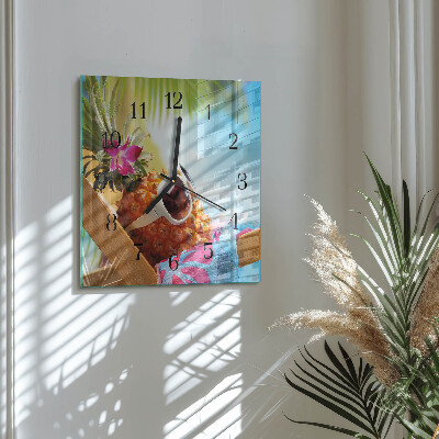 Vierkante glazen wandklok Ananas