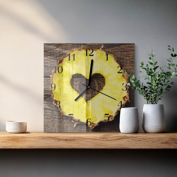 Vierkante glazen wandklok Ananas