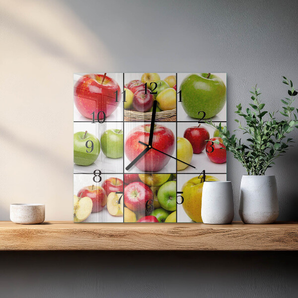 Vierkante glazen wandklok Appels