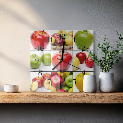 Vierkante glazen wandklok Appels