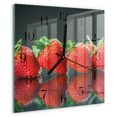 Vierkante glazen wandklok Aardbeien