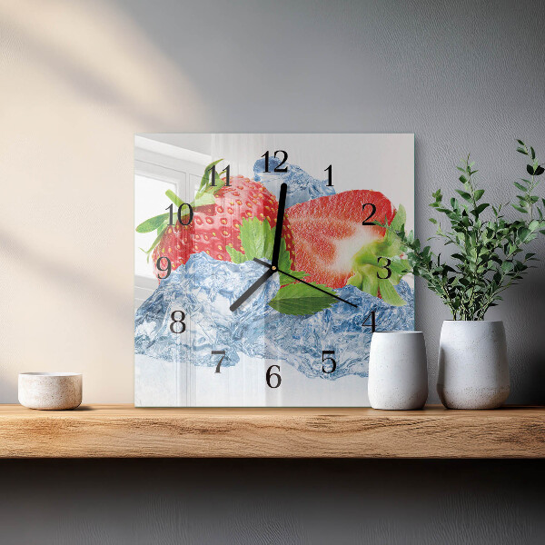 Vierkante glazen wandklok Aardbeienijs