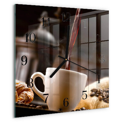 Vierkante glazen wandklok Koffie