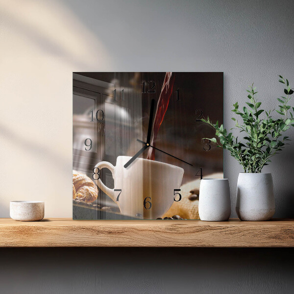 Vierkante glazen wandklok Koffie