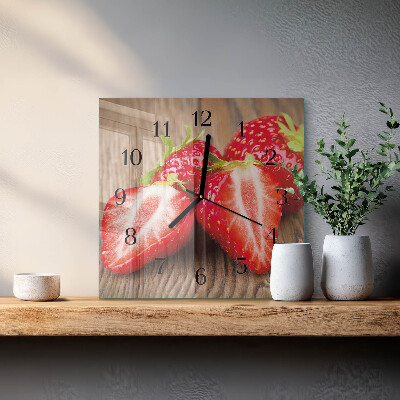 Vierkante glazen wandklok Aardbeien