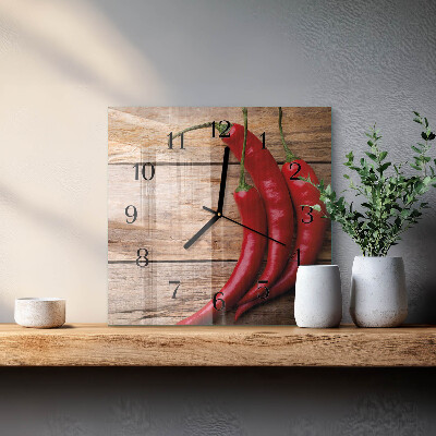 Vierkante glazen wandklok Chilipepers