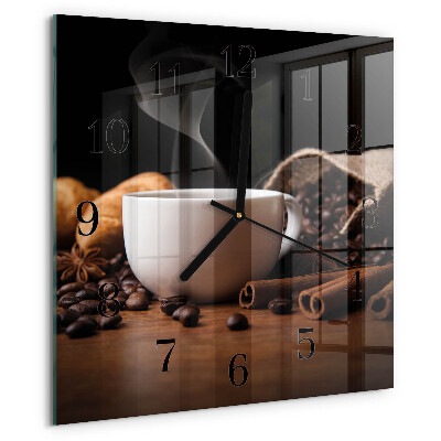 Vierkante glazen wandklok Koffie