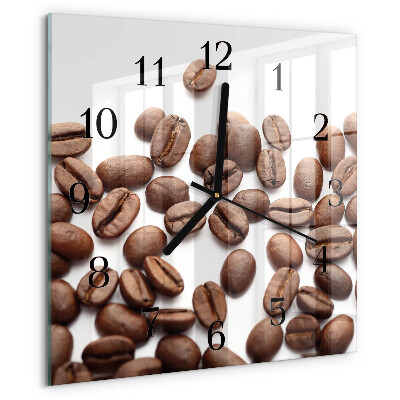 Vierkante glazen wandklok Koffiebonen