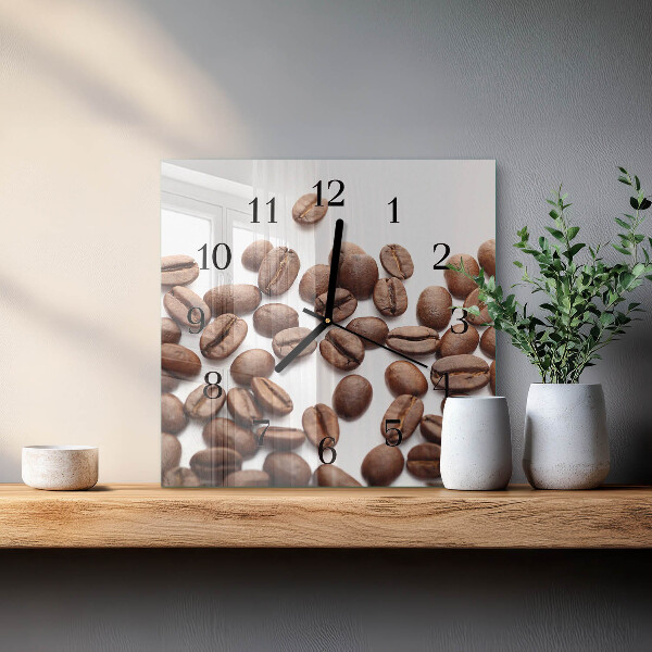 Vierkante glazen wandklok Koffiebonen