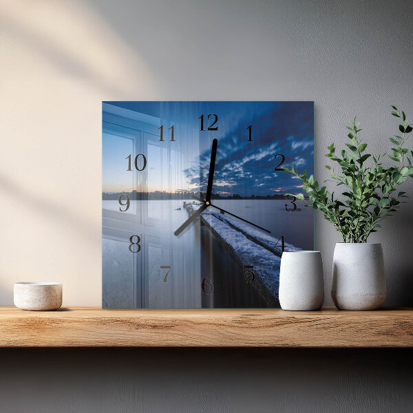 Vierkante glazen wandklok Landschap