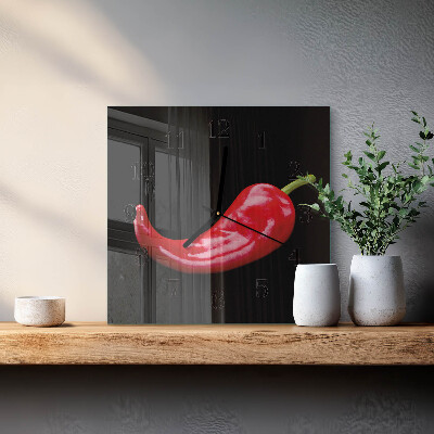 Vierkante glazen wandklok Chilipepers