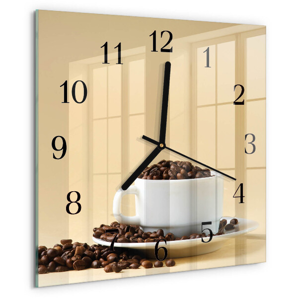 Vierkante glazen wandklok Koffie