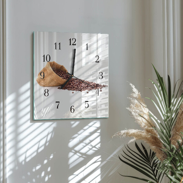 Vierkante glazen wandklok Koffiebonen