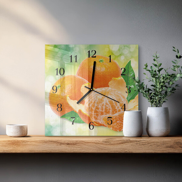 Vierkante glazen wandklok sinaasappels
