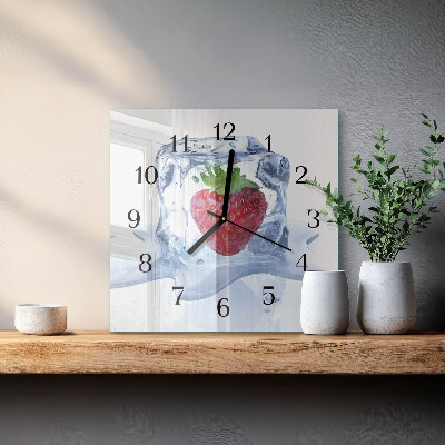 Vierkante glazen wandklok Aardbeienijs