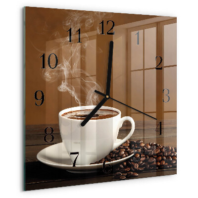 Vierkante glazen wandklok Koffie