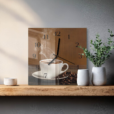 Vierkante glazen wandklok Koffie