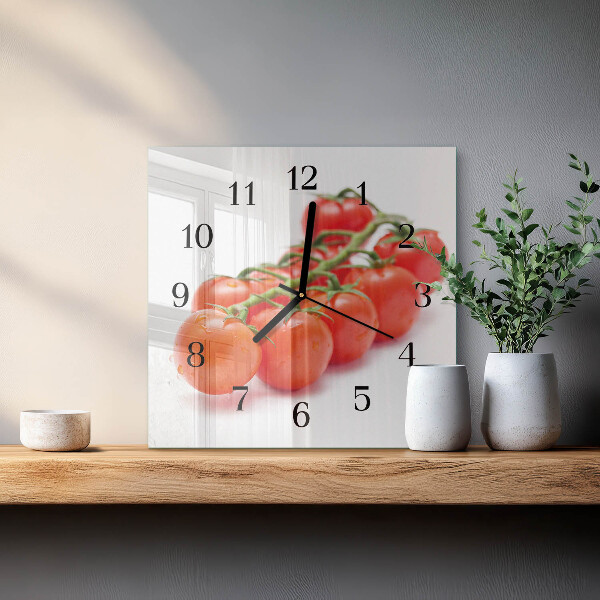 Vierkante glazen wandklok Tomaten