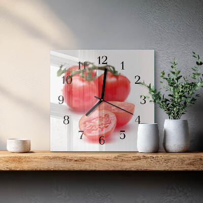 Vierkante glazen wandklok Tomaten