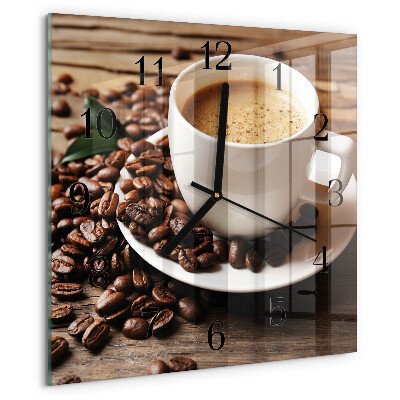 Vierkante glazen wandklok Koffie
